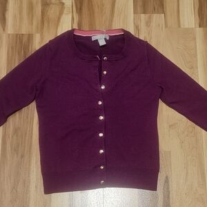 Banana Republic Extra Fine Merino Wool Cardigan Sz XS Berry Jam Color Gold Btns